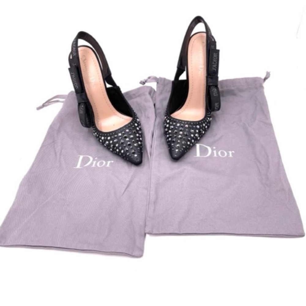 Dior J'adior Slingback S900 Black w/Crystal Rhinestone Shoes Pumps Heels
